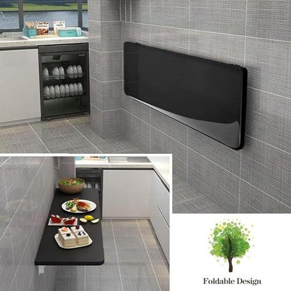 Wall Mounted Folding Table,Black Floating Desk for Small Spaces,Stainless Steel Bracket Laundry Folding Table,Wall Folding Desk,Home Bars and Dining Establishments(80X50cm/31.5"×19.7") - color: Black, size: 31.5 x 19.7 inches