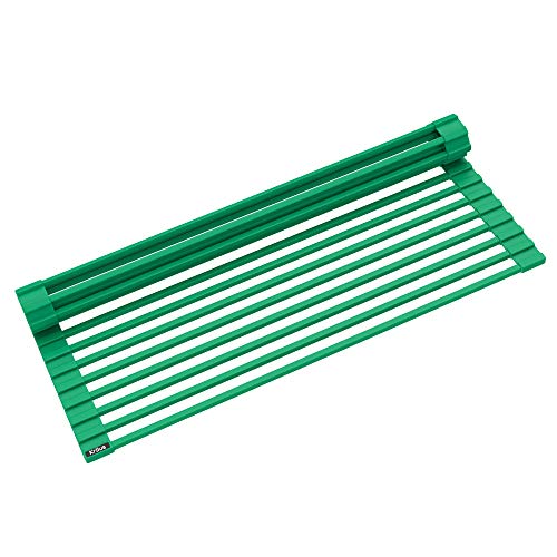 Kraus Multipurpose Workstation Sink Roll-Up Dish Drying Rack, Colander and Trivet in Green, KRM-11GR