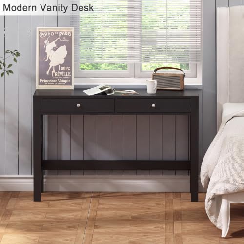 ChooChoo 40 Inches Farmhouse Computer Desk with 2 Drawers | Wooden Writing Desk, Study Desk for Home Office, Makeup Vanity, Black - color: Black, size: 40inch without Power Outlet