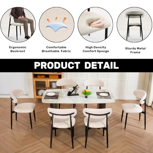 UVV Dining Chairs Set of 4, Metal Kitchen Chairs with Modern Fabric Upholstered for Dining Room, Beige - color: Beige Seat / Black Legs