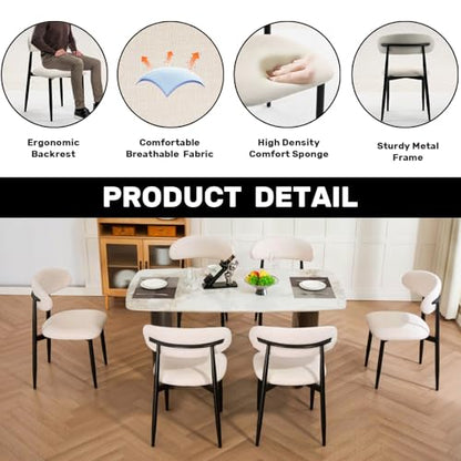 UVV Dining Chairs Set of 4, Metal Kitchen Chairs with Modern Fabric Upholstered for Dining Room, Beige - color: Beige Seat / Black Legs