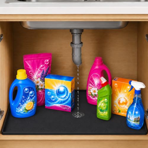 34"x22" Waterproof Cabinet Protector Silicone Under Sink Tray(Black) | Thick Silicone Under Sink Drip Tray with Protective Lip, Flexible Anti-Slip Mat for Kitchen, Bathroom, Laundry & RV - color: Black