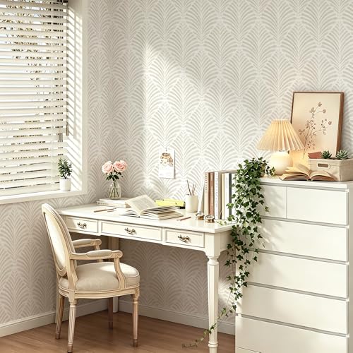 Safiyya Peel and Stick Wallpaper Boho Contact Paper Beige Neutral Modern Geometric Wall Paper Self Adhesive Waterproof Removable Wallpaper for Bedroom Bathroom Laundry Room Vinyl 17.3"x78.7" - color: Beige and White, size: 17.3" x 78.7"