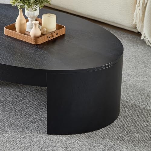 42.24” Modern Oval Coffee Table, MDF Center Table, Conference Table, Minimalist Accent Dinning Coffee Table for Living Room, Apartment,Office,Courtyard,No Assembly.(Black) - color: Black-f