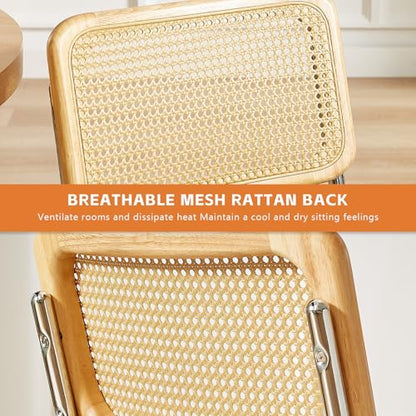 Rattan Dining Chairs Set of 2,Velvet Cesca Chair Kitchen Chair,Beige | VICBARLEY Mid Century Modern Dining Chairs,Wood Cane Backrest&Chrome Base,Upholstered Side Chair for Dining Room,Kitchen - color: Beige, size: Set of 2