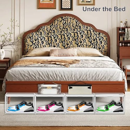 5 Pack Clear Plastic Shoe Boxes with Acrylic Magnetic Door, Size 12 | Stackable Shoe Storage Organizer for Closet, Fit Size 12 Everyday Casual Shoes, Sneakers