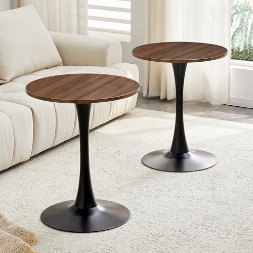 23.6" Round Dining Table, Mid-Century Modern Tulip Table with Thickened Tabletop & Metal Pedestal, Circle Bistro Table for Kitchen, Small Places, Apartments, Cafe - color: Walnut, size: 23.6" dining table