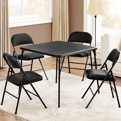 VECELO 34'' Folding Card Table Square with Soft Padded Tabletop, Portable for Dining Room, Parties, Games, Puzzles, Black - color: Black, style: Folding Table