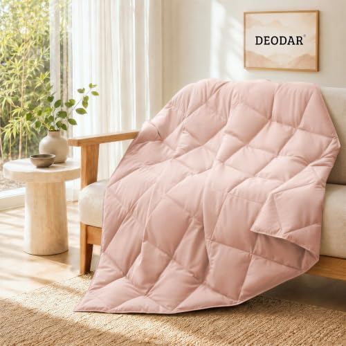 Deodar Down Fiber Throw Blanket Lightweight Packable Throw Indoor & Outdoor | Lightweight Pink Down Throw Blanket for Couch,Outdoor Picnic Lap Soft Throw Comforter for Office Bedroom, Machine Washable - color: Pink
