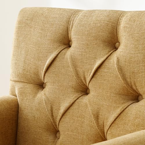 HUIMO Accent Chair, Tufted Upholstered Club Chair, Mustard Yellow | Tufted upholstered club chair with lumbar pillow and solid wood legs. Suitable for living rooms, bedrooms, and reading nooks. - color: Yellow
