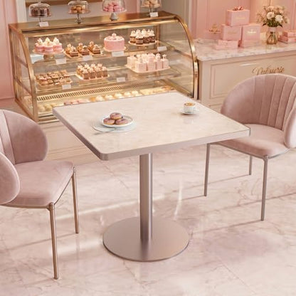 31.5'' Tulip Table, Square Dining Table with Glossy Sintered Stone Tabletop | Rose Gold Aluminum Alloy Edge & Pedestal, Small Bistro Table for Dining Room/Café/Small Spaces/Restaurant (Blush Onyx) - color: Blush Onyx (Rose Gold), size: Square
