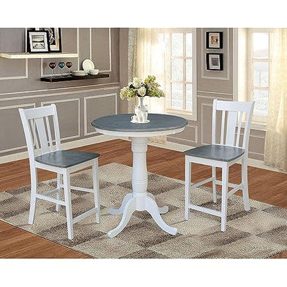 IC INTERNATIONAL CONCEPTS 30" Round Pedestal Gathering Height Table with 2 San Remo Counter Height Stools, White/Heather Gray - color: White/Heather Gray