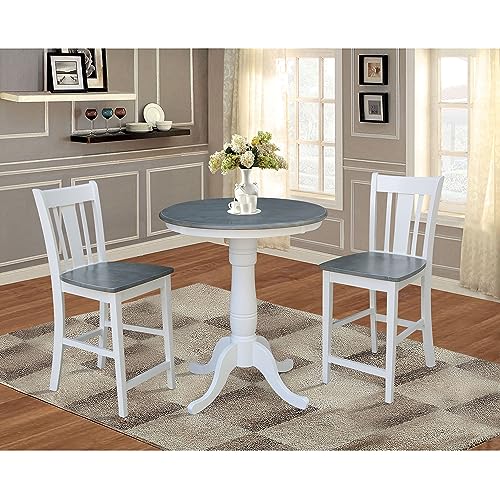 IC INTERNATIONAL CONCEPTS 30" Round Pedestal Gathering Height Table with 2 San Remo Counter Height Stools, White/Heather Gray - color: White/Heather Gray