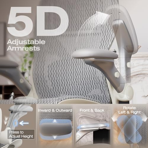 X100 Ergonomic Mesh Office Chair with Footrest, Big and Tall Home Desk Chair with 5D Flip-Up Arms, Adjustable 3D Lumbar Support, Gaming & Executive Computer Chair (First Light) - color: First Light