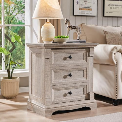 Farmhouse 26"H Night Stand Set of 2, 23.6"W End Table with Charging Station | Wood Side Table w/Roman Column, End Tables Living Room Set Of 2, Bedside Cabinet for Bedroom, Living Room, Light Rustic Oak - color: Light Rustic Oak, size: 23.6"W x 15.7"D x 26