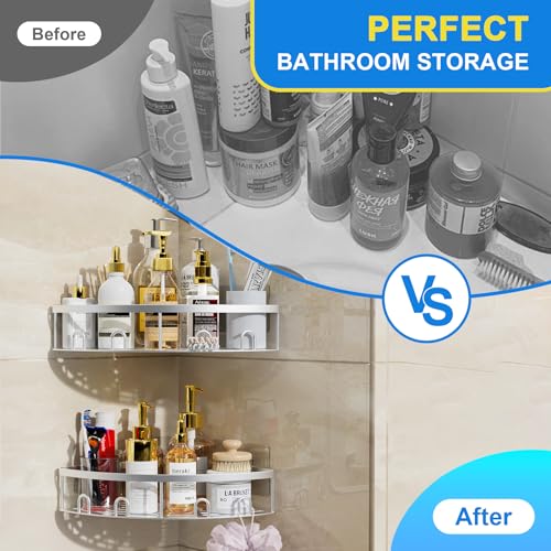 Corner Shower Caddy for Bathroom Storage,Silver,2 Pack | No Drilling Bathroom Shower Corner Shelves with Adhesive,Rustproof Shower Organizer - color: Silver