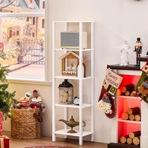YUFAM 5 Tier Tall Narrow Bookshelf, Skinny Bookcase, Wooden Shelf, White | 54'' Tall Thin Book Shelf, Skinny Book Shelf for Modern Narrow Industrial Shelf fits Living Room, Office, Bedroom, Kitchen - color: White, size: 5-Tier