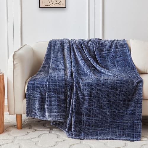 COOVA Fleece Bed Blanket Twin Size, Super Soft and Cozy 3D Jacquard Warm Blankets, Lightweight and Fuzzy Throw for Couch, Sofa, Chair, Giftable (Navy Blue, 60"x80") - color: Graphite Navy Blue, size: 60"x80"