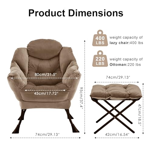 Lazy Chair with Ottoman, Modern Accent Lounge Chair with Side Pocket and Armrests, Cozy Reading Armchair with Footrest, Upholstered Sofa Chair for Small Spaces, Bedroom Living Room, Brown - color: Brown