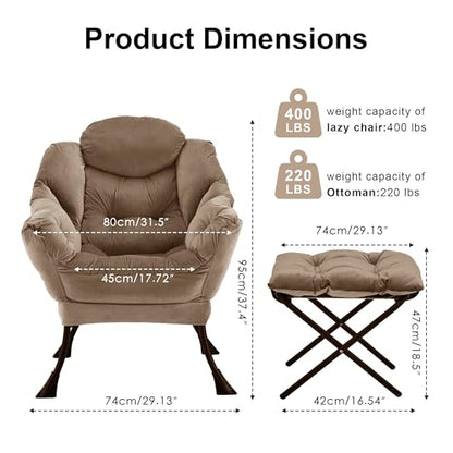 Lazy Chair with Ottoman, Modern Accent Lounge Chair with Side Pocket and Armrests, Cozy Reading Armchair with Footrest, Upholstered Sofa Chair for Small Spaces, Bedroom Living Room, Brown - color: Brown