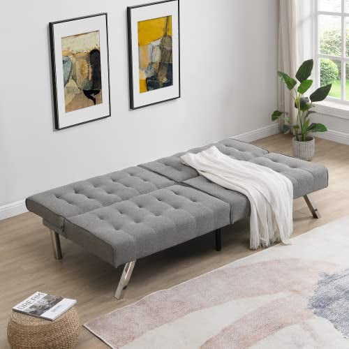 Convertible Futon Sofa Bed, Modern 68'' Fabric Sleeper Couch for Living Room,Guest Bed, Adjustable Backrest, Upholstered Recliner Chair, Loveseat for Compact Small Space Living Room (Gray New) - color: Gray New