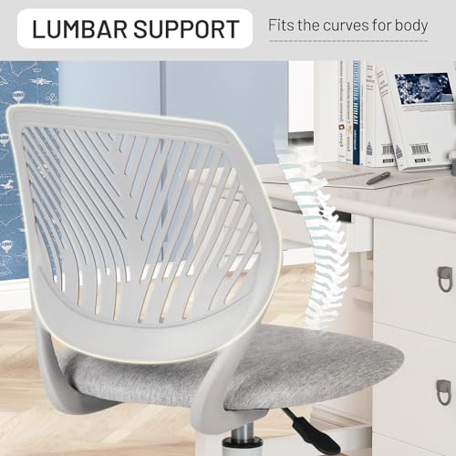 FurnitureR Kids Study Desk Chair, Armless Adjustable Swivel Task Chair with Fabric Cushion & Plastic Backrest, Rolling Lightweight Giftable Seating for Children & Teens, Light Grey - color: Light Grey