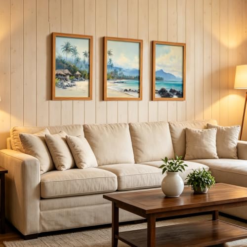 LDXCJXOR Tropical Beach Landscape Wall Art, 3-Piece Wooden Framed Canvas Painting, Coastal Palm Tree Wall Decor for Living Room Bedroom, 16x24 Inch Ready to Hang - color: Tropical Beach Landscape Wall Art,, size: 24"L x 16"W