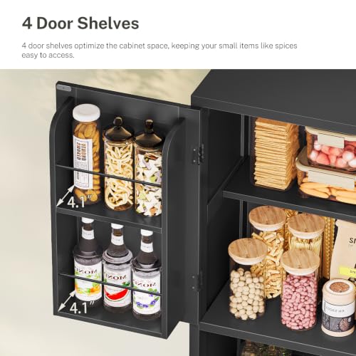 Kitchen Pantry Cabinet with Adjustable Shelf, Tall Storage Cabinet with 2 Drawers & 4 Door Shelves, Food Pantry Cabinets, for Kitchen, Dining Room, Living Room, Black - color: Black