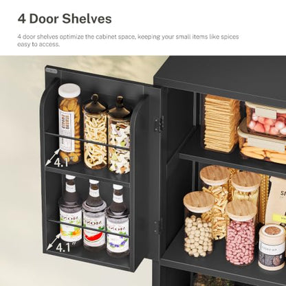 Kitchen Pantry Cabinet with Adjustable Shelf, Tall Storage Cabinet with 2 Drawers & 4 Door Shelves, Food Pantry Cabinets, for Kitchen, Dining Room, Living Room, Black - color: Black
