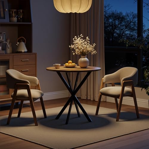 Unovivy 31.5" Small Round Dining Table for 2-4 Light Brown Dinner Table | Space Saving Circle Small Kitchen Table, Industrial Mid Century Modern Dining Room Desk for Kitchen, Apartment - color: Light Brown, style: Round