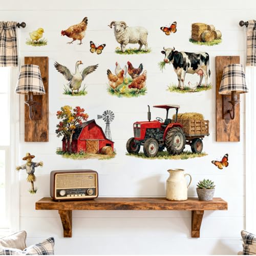 Farm Animal Wall Decals, Wall Stickers Decor | 2 Sheets 11.8"x37.8" Vinyl Removable Peel and Stick Murals, Plant Decor for Bedroom, Bathroom, Office, Classroom & Home - style: Farm Animal