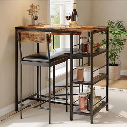 GarveeLife Dining Table Set for 2, Counter Height Bar Table Set with Storage ＆ Stools, High Top Pub Table and Chairs for Kitchen, Dining Room, Sofa Side, Apartment, Breakfast Nook - color: Brown