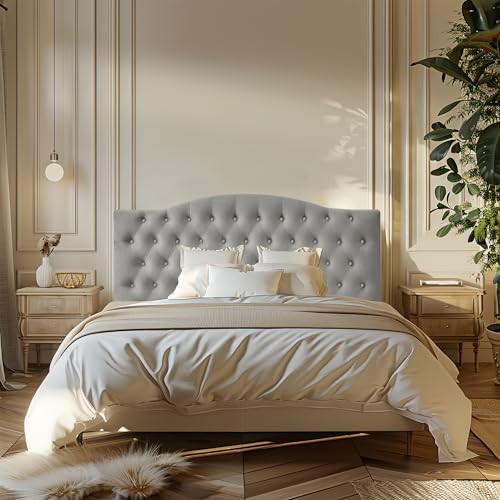 Furpopup Velvet Queen Headboard Only, Upholstered Wall Mount, Silver Gray | 2 ways to use:Wall-mounted (for adjustable bed) and bed frame mounted, Easy to assemble, Classic button design headboard - color: Silver Gray-velvet, size: Queen