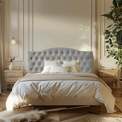 Furpopup Velvet Queen Headboard Only, Upholstered Wall Mount, Silver Gray | 2 ways to use:Wall-mounted (for adjustable bed) and bed frame mounted, Easy to assemble, Classic button design headboard - color: Silver Gray-velvet, size: Queen