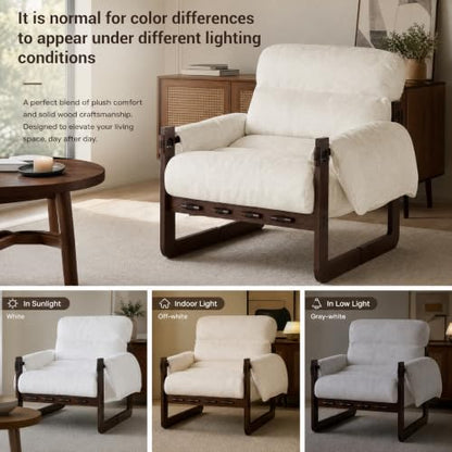 Chenille Accent Chair, Comfy Armchair for Living Room, Beige | Wide padded seat, high-density foam, solid wood frame, 350 lb support, comfy lounge chair, reading chair, bedroom chair - color: Chenille-beige
