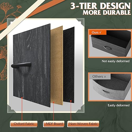 WLIVE 12 Drawer Tall Fabric Dresser Bedroom Storage Chest, Charcoal | Black tall 12-drawer fabric dresser with wood top, modern storage tower for bedroom home office closet living room - color: Charcoal Black Wood Grain Print