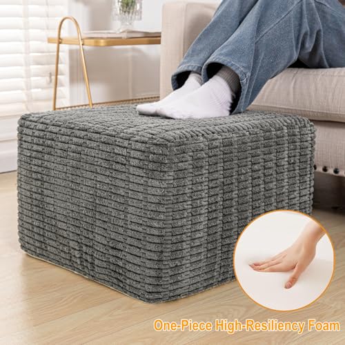 Asuprui Square Pouf Ottoman Footrest for Couch Sofa Gray Footstool 20x14In | Footstool Ottoman,Stuffed Pouf Ottoman,All-One Foam Filler, Footrest,Beanbag Chair,Floor Pouf for Living Room Wedding Bedroom - color: Grey