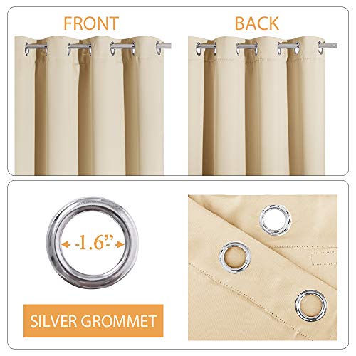 RYB HOME Soundproof Curtains for Bedroom - Light Block Noise Reducing Curains 3 Layers Inside Detachable Felt Liner Acoustic Drapes for Living Room, W 52 x L 63, Biscotti Beige, 1 Pair | Thermal Insulated, Energy Efficiency Heavy Duty, Grommet, For Kids R