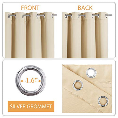 RYB HOME Soundproof Curtains for Bedroom - Light Block Noise Reducing Curains 3 Layers Inside Detachable Felt Liner Acoustic Drapes for Living Room, W 52 x L 63, Biscotti Beige, 1 Pair | Thermal Insulated, Energy Efficiency Heavy Duty, Grommet, For Kids R