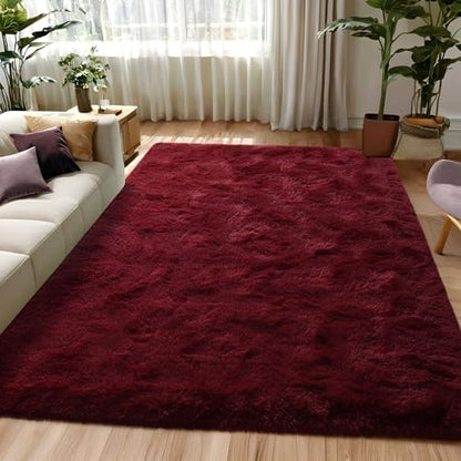 3x5 Fluffy Burgundy Red Area Rug - color: A- Wine Red, size: 3' X 5' (Rectangular)