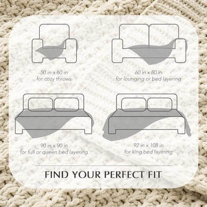 EVERGRACEHOME Chunky Chenille Knit Throw Blanket, 90 x 90, Beige | Sculpted Moss Stitch, Chic Modern Farmhouse, All-Season Warmth, OEKO-TEX® Certified, Oversized Queen for Couch, Bed, Sofa - color: Beige, size: 90" X 90"