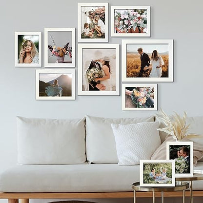 LUCKYLIFE Picture Frame Set 10-Pack, Gallery Wall Frame Collage with 8x10 5x7 4x6 Frames in White Finishes - color: White