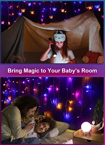 Butterfly Fairy Lights for Bedroom Curtain Ceiling Wall Decor USB Plug-in 120 Led 19.7FT Twinkle String Light with Remote, for Toddler Teen Girls and Christmas Decorations