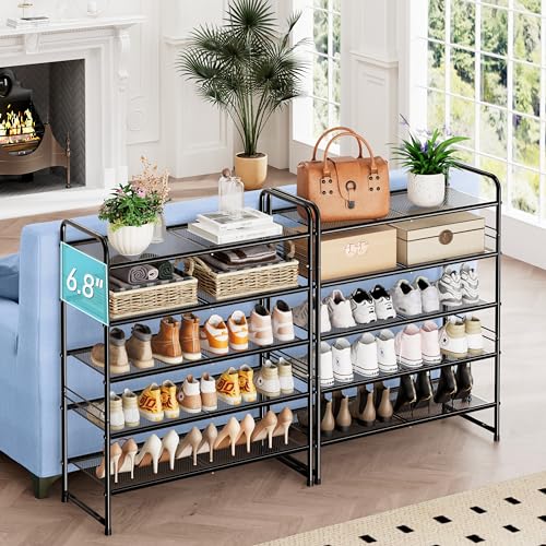 SUFAUY 5-Tier Mesh Shoe Rack, Closet Metal 33" Wide Shoe Shelf Heavy Duty, Black - color: Black, size: 5 Tier