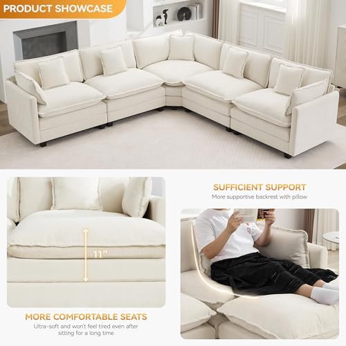 113'' V Shaped Cloud Sectional Sofa, Oversized Deep Seat Couches for Living Room, Chenille Comfy Upholstered Modular Sectional Sofa Couch, Beige - color: Beige, size: 113'' V Shape