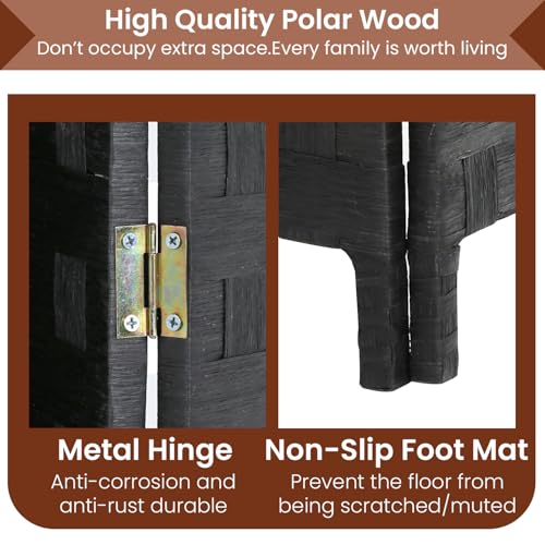 Room Divider Wall Divider 6FT 4 Panels Wood Mesh Hand-Woven Indoor Room Screen Folding Portable Partition Screen, Black - color: Black