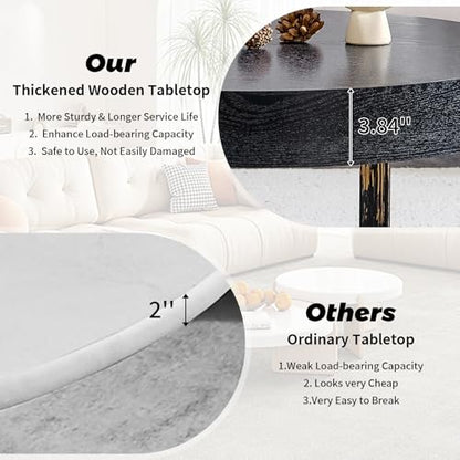 Round Coffee Table, Mid Century Small Coffee Table with Metal Legs, Wood Coffee Table Accent Center Table for Living Room Apartment Small Space (31.5''D-Black) - color: X Black