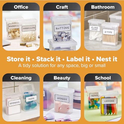 Bostitch Konnect Storage Containers with Lids, Office Organizer, Clear Plastic Box, Stackable for Crayons, Q-tips, Office Supplies, Labels, 0.5 Qt, 2 Pack - size: 0.5 Qt (2 Pack)