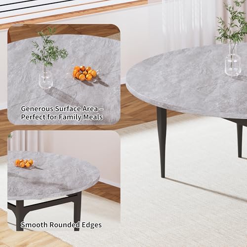HIPIHOM 55 Inch Convertible Round‑to‑Square Dining Table with MDF Tabletop and Metal Frame - color: Grey