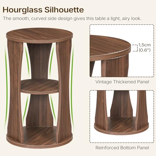 Round Side Table, 3-Tier Small End Table with Storage Shelves, Wooden Accent Table for Living Room, Bedroom, Walnut ET15WL - color: Walnut